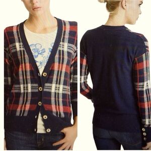 Juicy Couture Large Wool Blend Preppy Plaid Cardigan Sweater